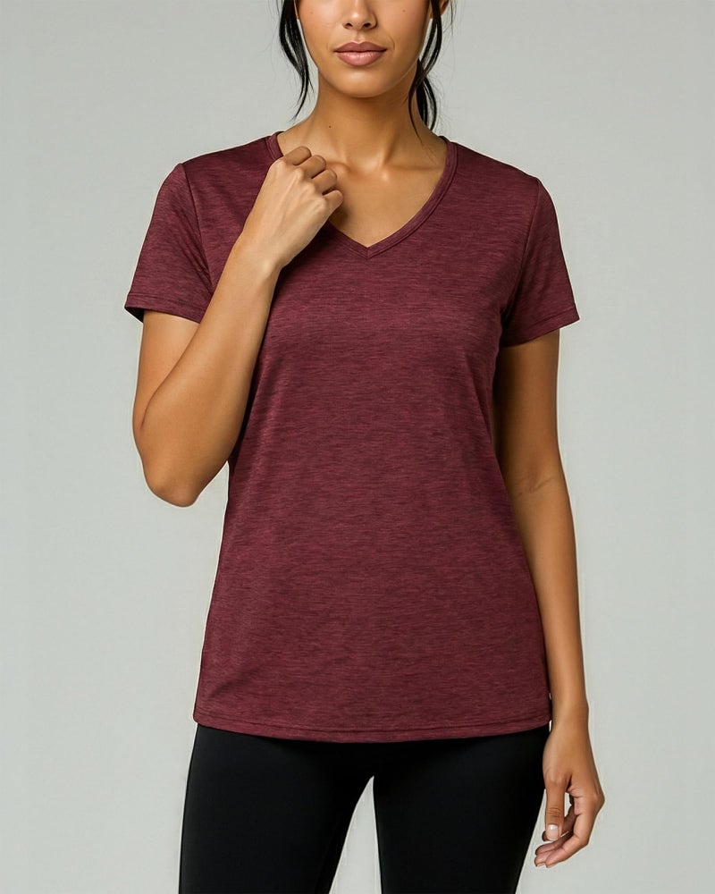 REALESSENTIALS Real Essentials 5 Pack: Women's Dry Fit Short Sleeve V Neck Workout Top - Fitness Pilates Gym Athletic Yoga T-Shirt (Plus Available), Set 2, L - Image 3