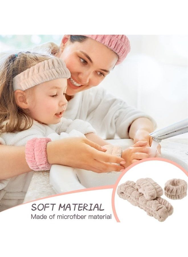 Chuangdi 9 Pcs Reusable Spa Headband Wrist Washband Face Wash Set Include 3 Microfiber Headband 6 Wrist Washband for Women Girls Avoid Liquid from Spilling Down Arms(Hot Pink, Beige, Coffee,Gentle Style)  - Image 5