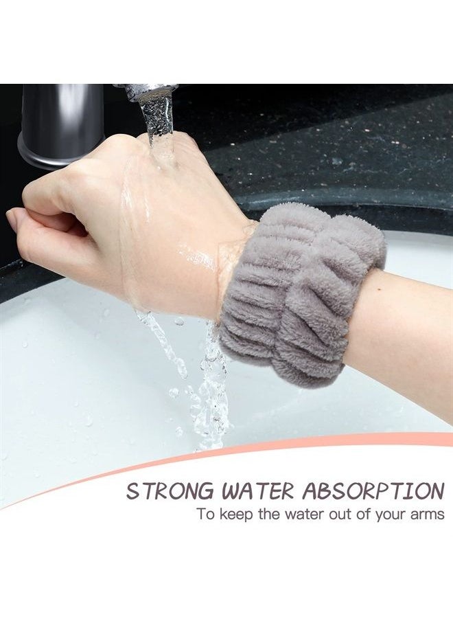 Chuangdi 9 Pcs Reusable Spa Headband Wrist Washband Face Wash Set Include 3 Microfiber Headband 6 Wrist Washband for Women Girls Avoid Liquid from Spilling Down Arms(Hot Pink, Beige, Coffee,Gentle Style)  - Image 4