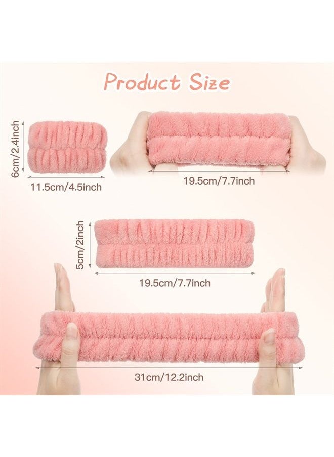 Chuangdi 9 Pcs Reusable Spa Headband Wrist Washband Face Wash Set Include 3 Microfiber Headband 6 Wrist Washband for Women Girls Avoid Liquid from Spilling Down Arms(Hot Pink, Beige, Coffee,Gentle Style)  - Image 2
