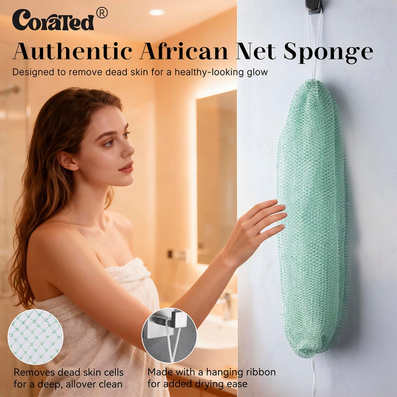 CORATED African Net Sponge with Knots Authentic, Shower Loofah Exfoliating Bath Sponge, Body Scrubber for Women Daily Use Body Care, Travel Portable Bath Accessories for Bathroom - Image 2