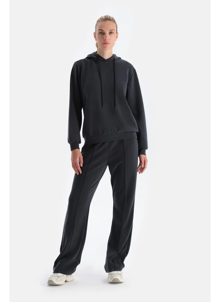 dagi Navy Blue Wide Leg Ribbed Basic Modal Trousers