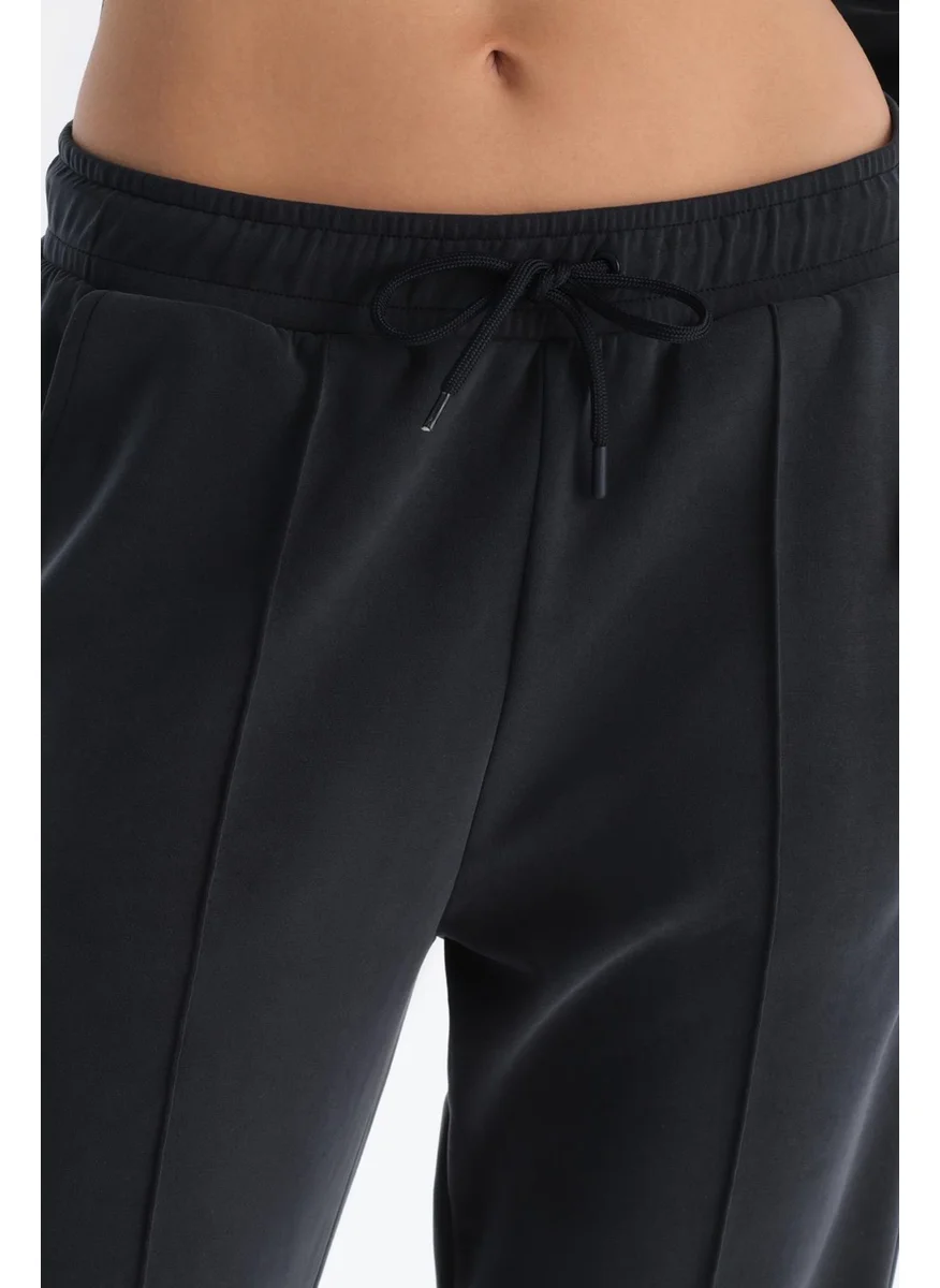 dagi Navy Blue Wide Leg Ribbed Basic Modal Trousers