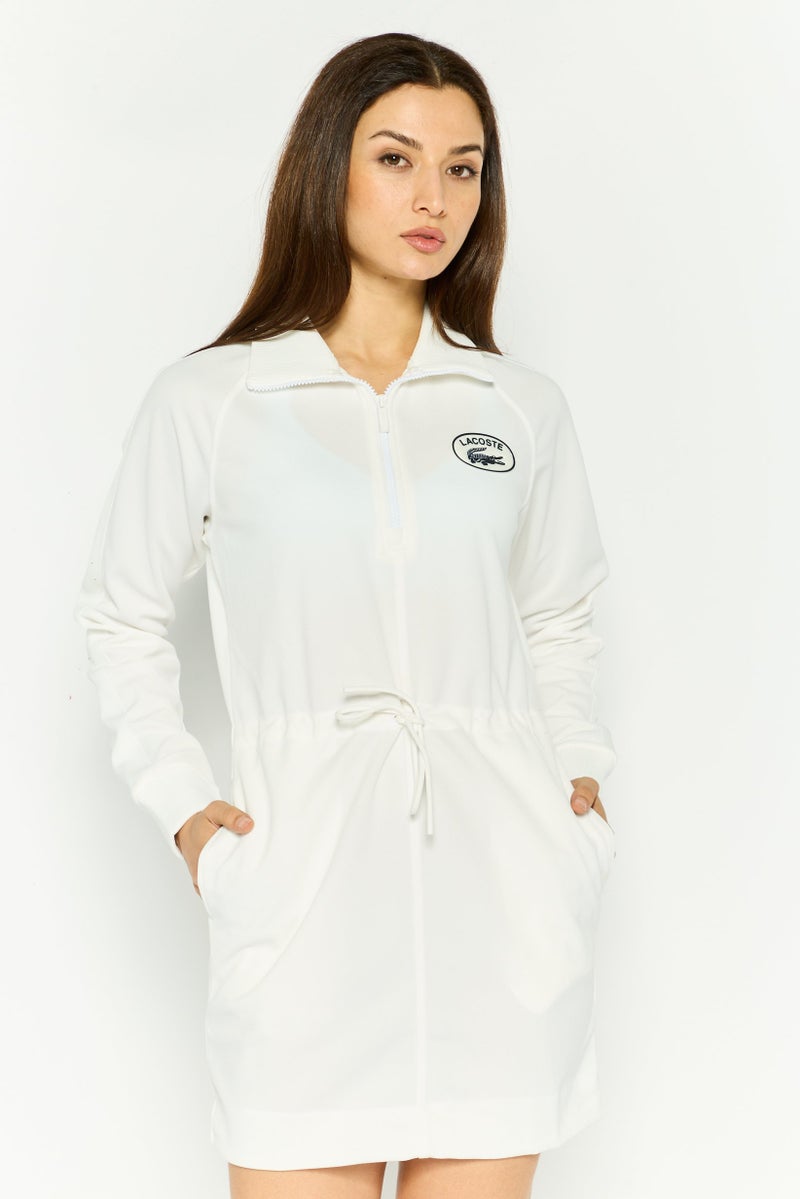 LACOSTE Women Brand Logo Shift Dress, White - Image 1