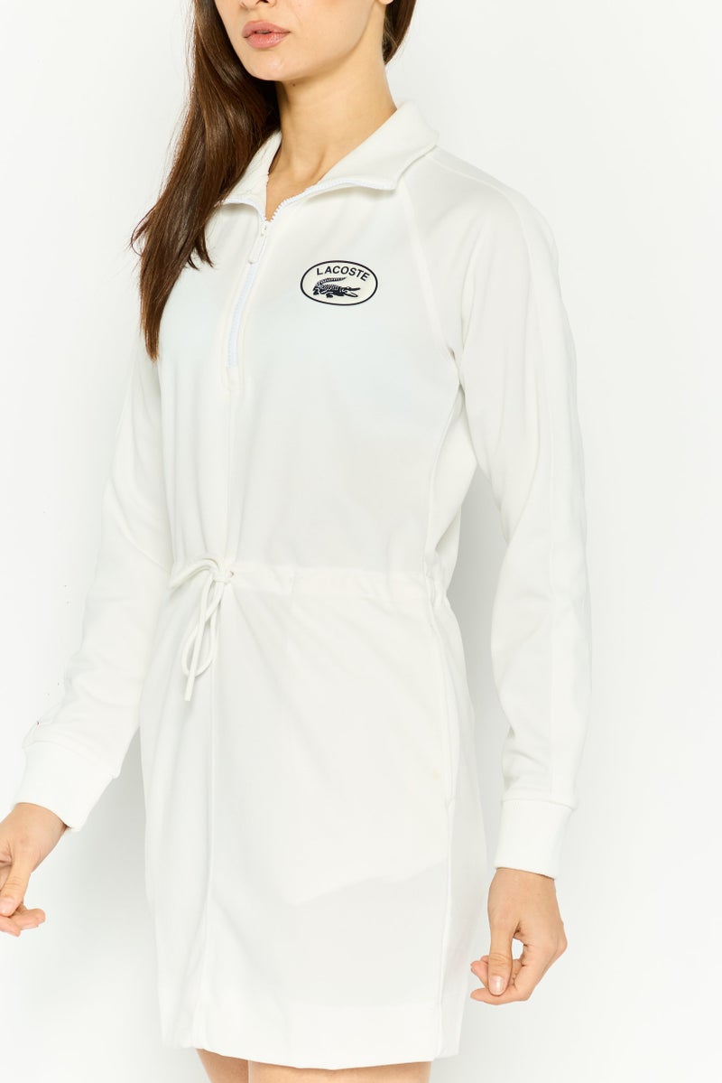 LACOSTE Women Brand Logo Shift Dress, White - Image 3