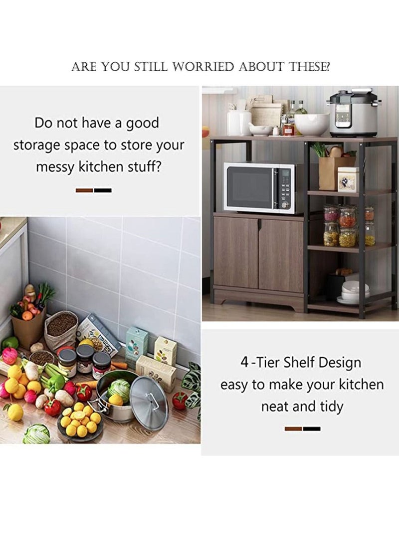 HomarKet - 4-Tier Kitchen Storage Shelf Microwave Oven Stand Rack Spice Organizer with Storage Cabinet Large Storage Rack for Home Hotel Living Room Bathroom and Office - Image 1