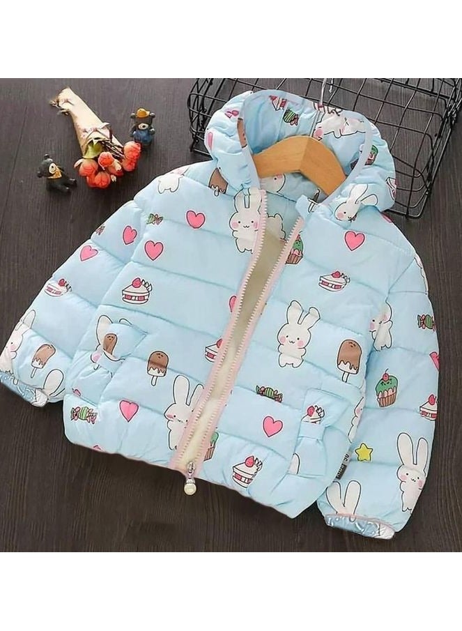 جاكيت أطفالي مبطن بالفرو بغطاء للرأس مطبوع برسومات مفرحة
