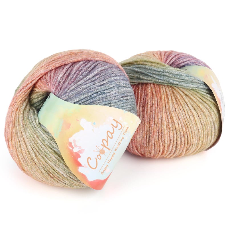 Coopay Yarn for Crocheting Knitting Gradient Cake Yarns 2  353oz  240yds  50 Cotton 50 Acrylic Ombre Yarns Crochet Yarn for Blankets Shawls Scarves 102 Rainbow
