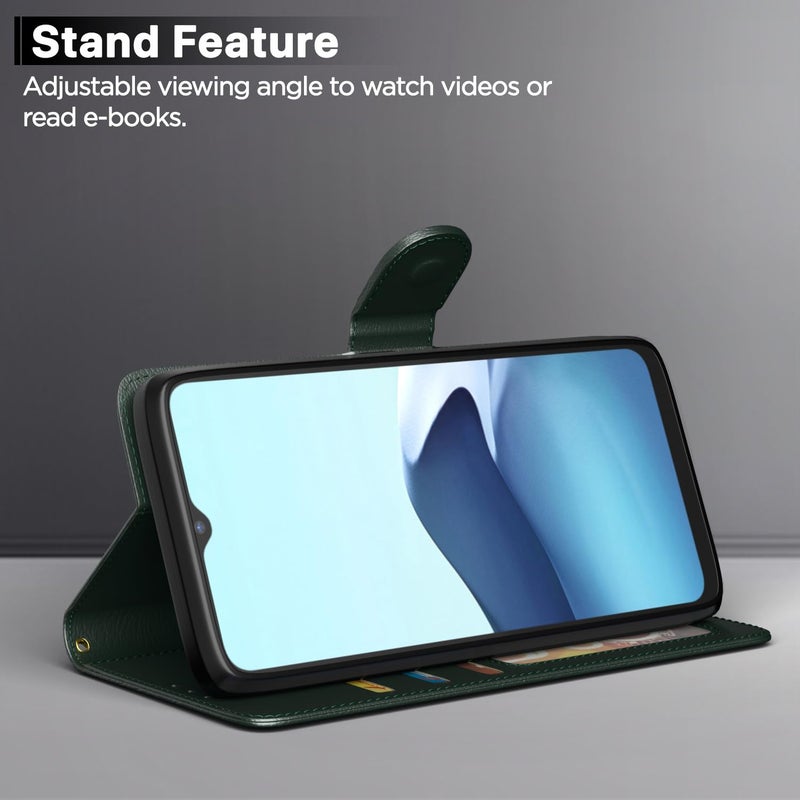 Pikkme Flip Cover for Vivo Y12s / Y20 / Y20i / Y20G Leather Finish | Inside TPU with Card Pockets | Wallet Stand and Shock Proof | Complete Protection Flip Case(Green) - Image 3