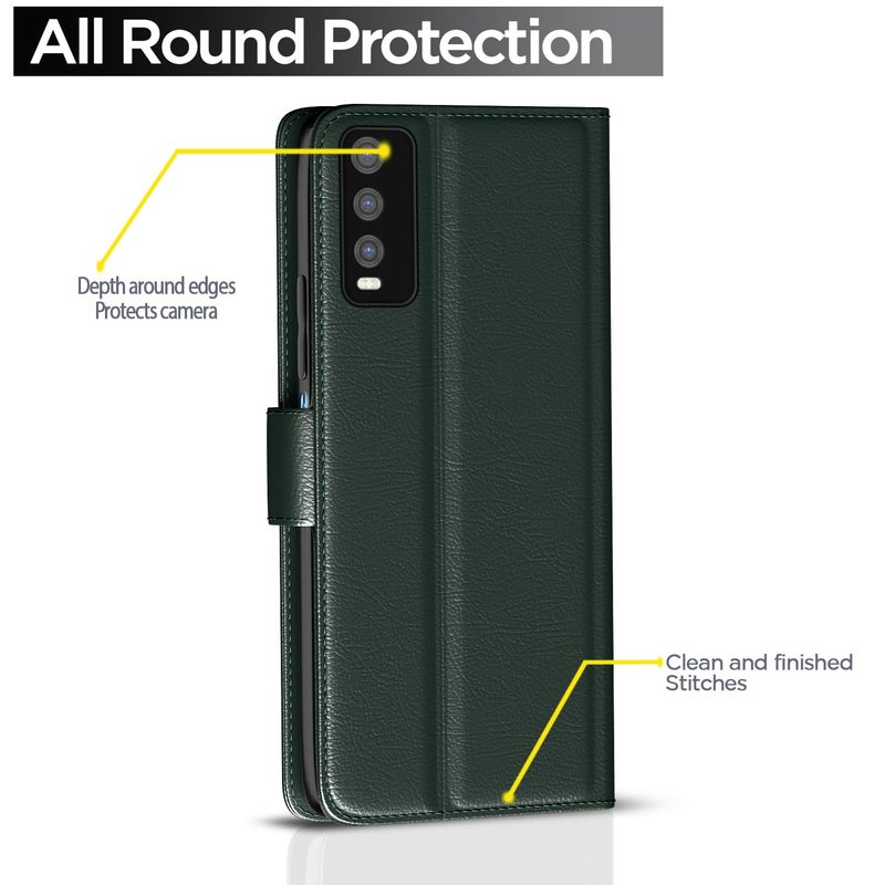 Pikkme Flip Cover for Vivo Y12s / Y20 / Y20i / Y20G Leather Finish | Inside TPU with Card Pockets | Wallet Stand and Shock Proof | Complete Protection Flip Case(Green) - Image 4