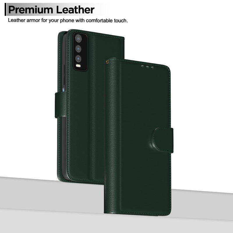 Pikkme Flip Cover for Vivo Y12s / Y20 / Y20i / Y20G Leather Finish | Inside TPU with Card Pockets | Wallet Stand and Shock Proof | Complete Protection Flip Case(Green) - Image 2
