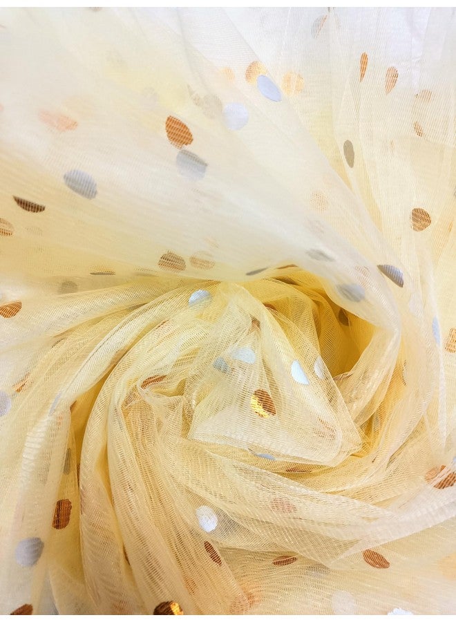 VRB Dec قماش شبكة متعدد الأغراض من VRB DecTM لتزيين حزم المهر، تزيين قاعة الحفلات، باقة، تغليف هدايا، تزيين حفلات، عناصر تزيين غرفة بوجا (10 متر، نقاط ذهبية) - Image 1