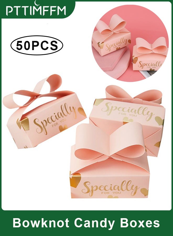 PTTIMFFM 50 PCS Pink Bowknot Candy Boxes, Elegant Paper Gift Boxes for Weddings, Parties, Birthdays, Chocolate Favors - Image 1
