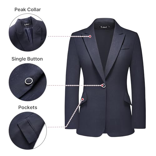 TRONSTORE Women's Suit 2 Piece Set Pinstripe Blazer and Bootcut Dressy Pants Set for Work Office Business Outfits-Navy Blue M - Image 3