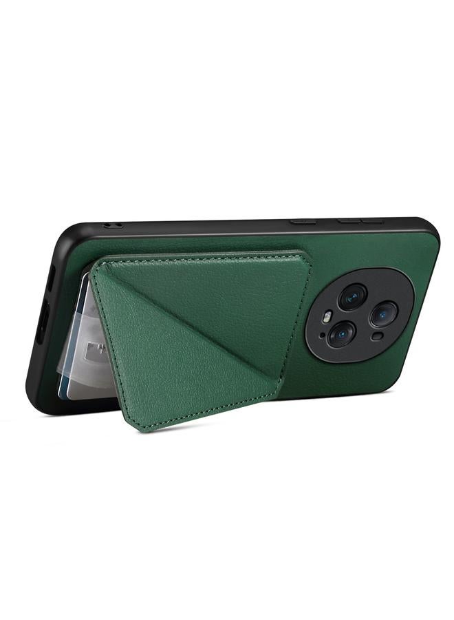 Green Tiger Case For Honor Magic5 Ultimate 5G D04 Calf Texture Dual Card Slot Holder Phone Case - Image 4