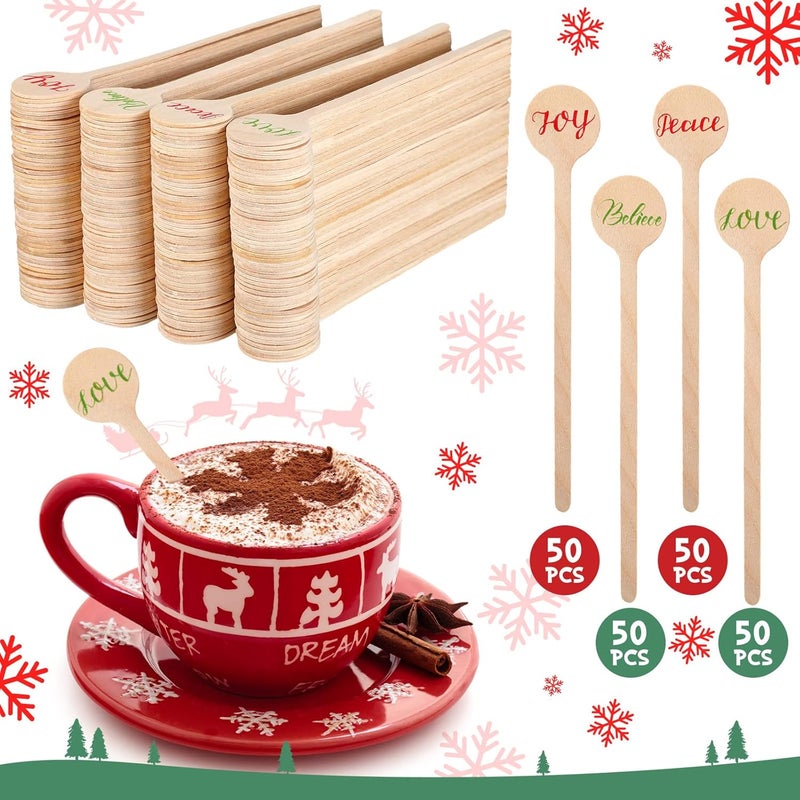 Hoolerry 200 Pcs Wooden Coffee Stirrer 6 Inch Disposable Cocktail Drink Beverage Coffee Stir Sticks Round End Wooden Sticks for Coffee Milk Cocktail Tea(Joy Believe Love Peace) - Image 2