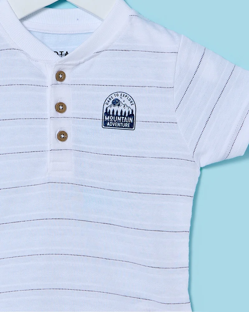 REDTAG Infant Boys White Striped Jacquard T-Shirt