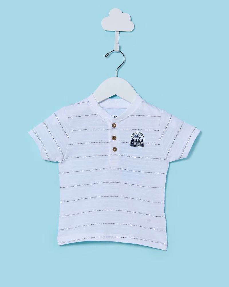 REDTAG Infant Boys White Striped Jacquard T-Shirt