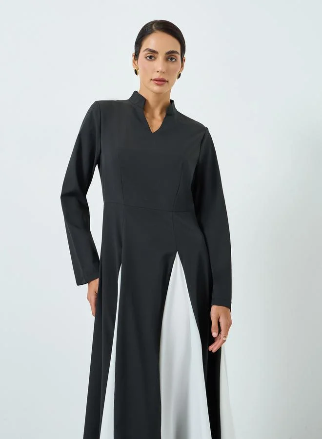 تايك تو جلابية بأكمام طويلة وياقة وألوان متباينة