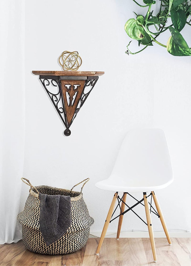 CRAFTCASTLE Wooden & Wrought Iron Fancy Wall Bracket Shelf/Rack for Home & Living Room (27 X 25 X 10) cm Natural Black - Image 5