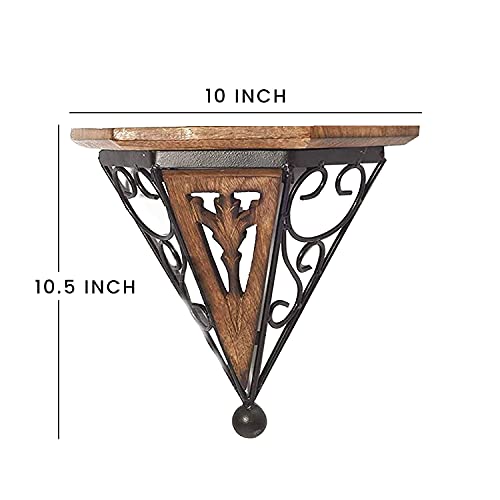 CRAFTCASTLE Wooden & Wrought Iron Fancy Wall Bracket Shelf/Rack for Home & Living Room (27 X 25 X 10) cm Natural Black - Image 3