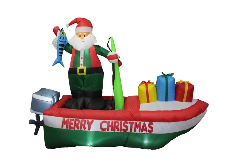 BZB Goods 8 Foot Long Inflatable Santa Claus on a Fishing Boat - Image 2
