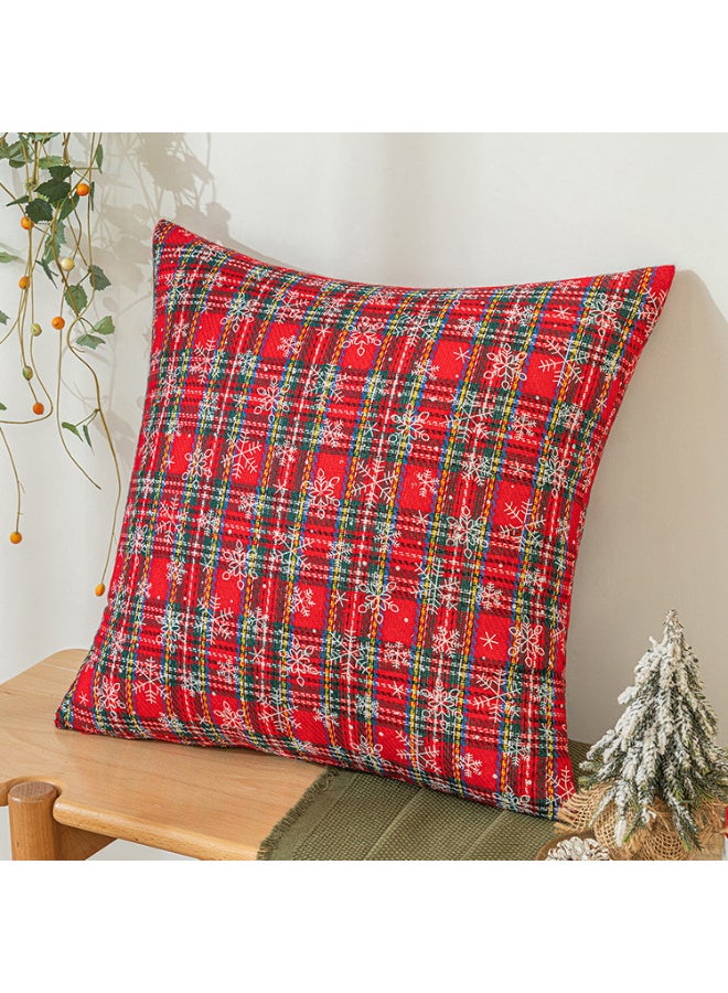 HI-FINE عبوة من 2 غطاء وسادة مزخرف بمناسبة عيد الميلاد بنمط الكاروهات مع ثلج، غطاء وسادة اسكتلندي للكنبة، ديكور عطلة للمزرعة باللونين الأحمر والأخضر، 18x18 بوصة - Image 5