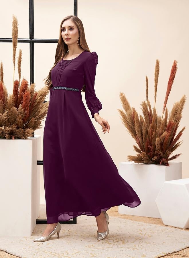 ميش فستان ماكسي - بأكمام منتفخة مطوية وياقة مربعة - Image 4