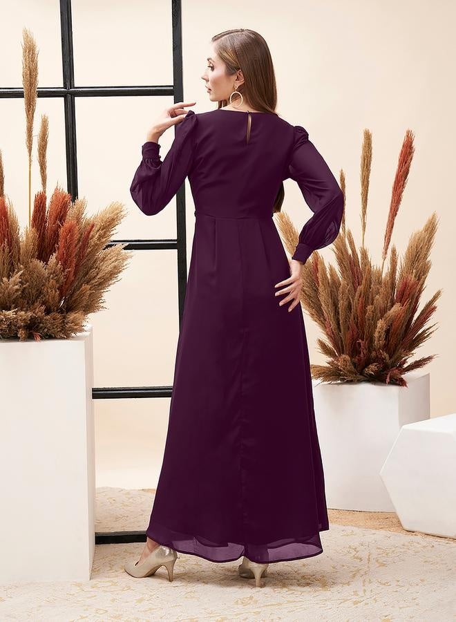 ميش فستان ماكسي - بأكمام منتفخة مطوية وياقة مربعة - Image 5