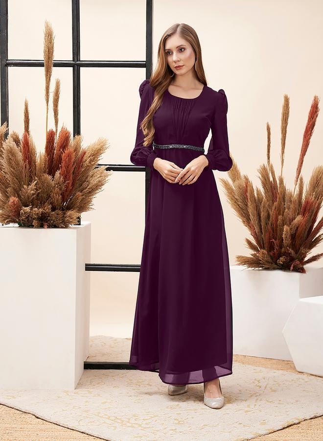 ميش فستان ماكسي - بأكمام منتفخة مطوية وياقة مربعة - Image 3