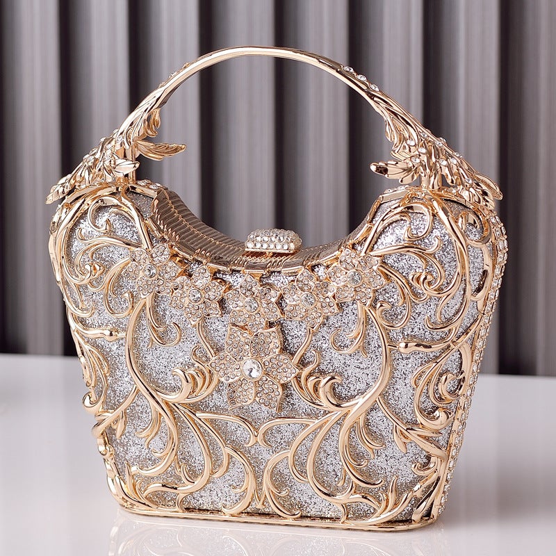 Elegant Black Evening Clutch with Cut-Out Sparkling Design and Clasp Closure - Image 1