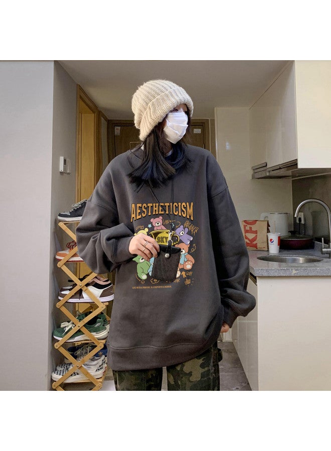 Warrior Funny Cartoon Print Pullover Hoodie Women's Loose Long Sleeve Casual Sweatshirt Unisex Lazy Style Couple Wear For Spring And Autumn - Image 2