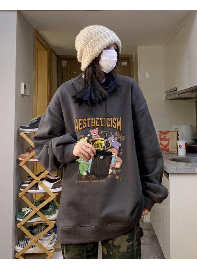 Warrior Funny Cartoon Print Pullover Hoodie Women's Loose Long Sleeve Casual Sweatshirt Unisex Lazy Style Couple Wear For Spring And Autumn - Image 1