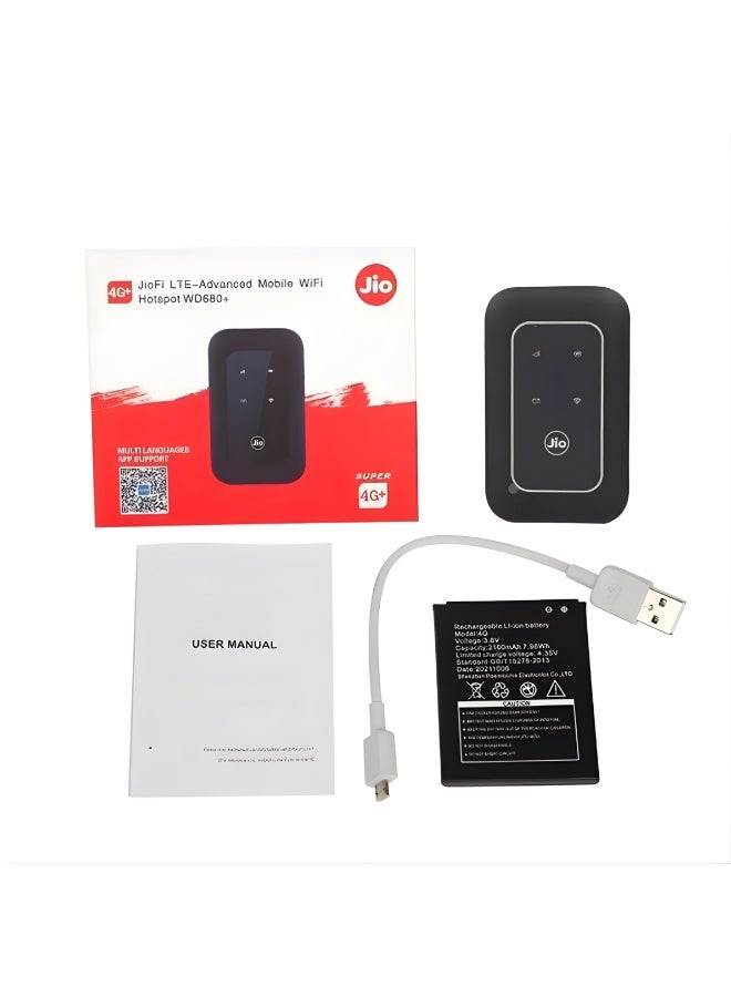 نقطة اتصال واي فاي متنقلة JioFi WD680+ 4G+ LTE-Advanced - أسود