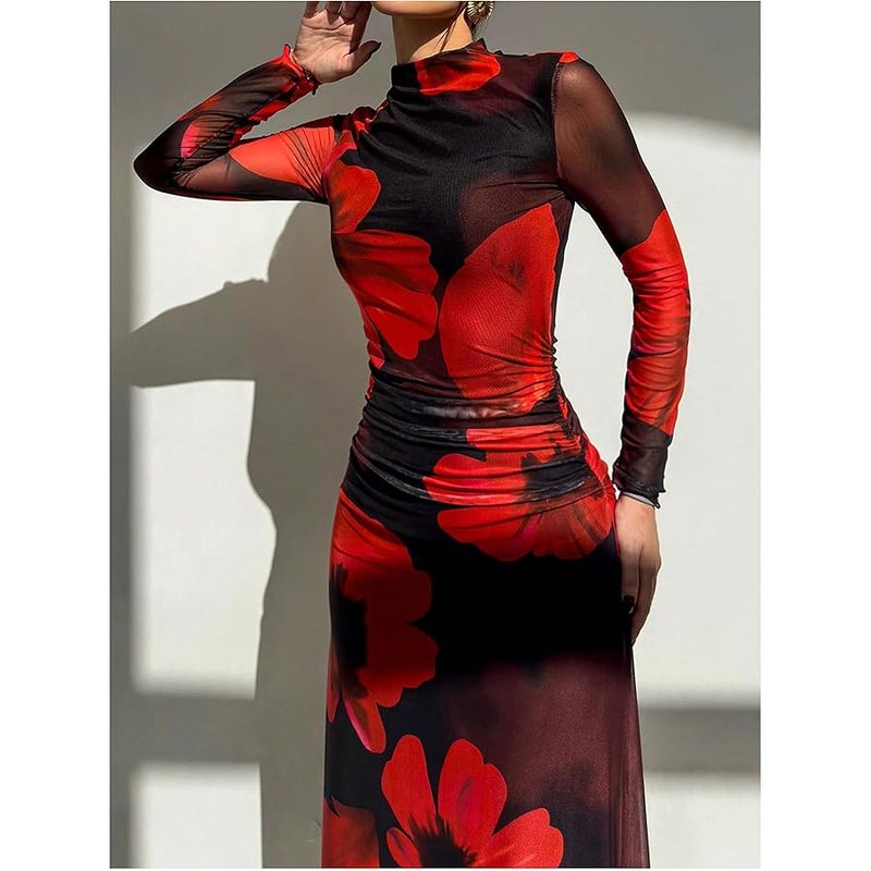 Verdusa Women's Floral Slimming Wedding Guest Dress Long Sleeve Holiday Maxi Dresses - Image 5