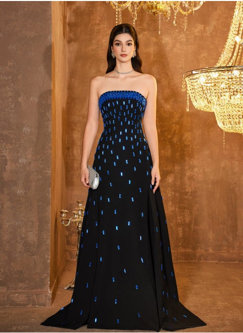 Embellished Strapless Gown Dress