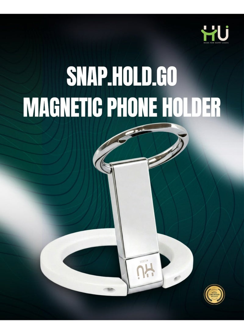 إتش يو حامل هاتف مغناطيسي SNAP.HOLD.GO – حلقة هاتف رفيعة من سبائك الزنك مع دوران 360° وحامل قابل للطي – أبيض - Image 5