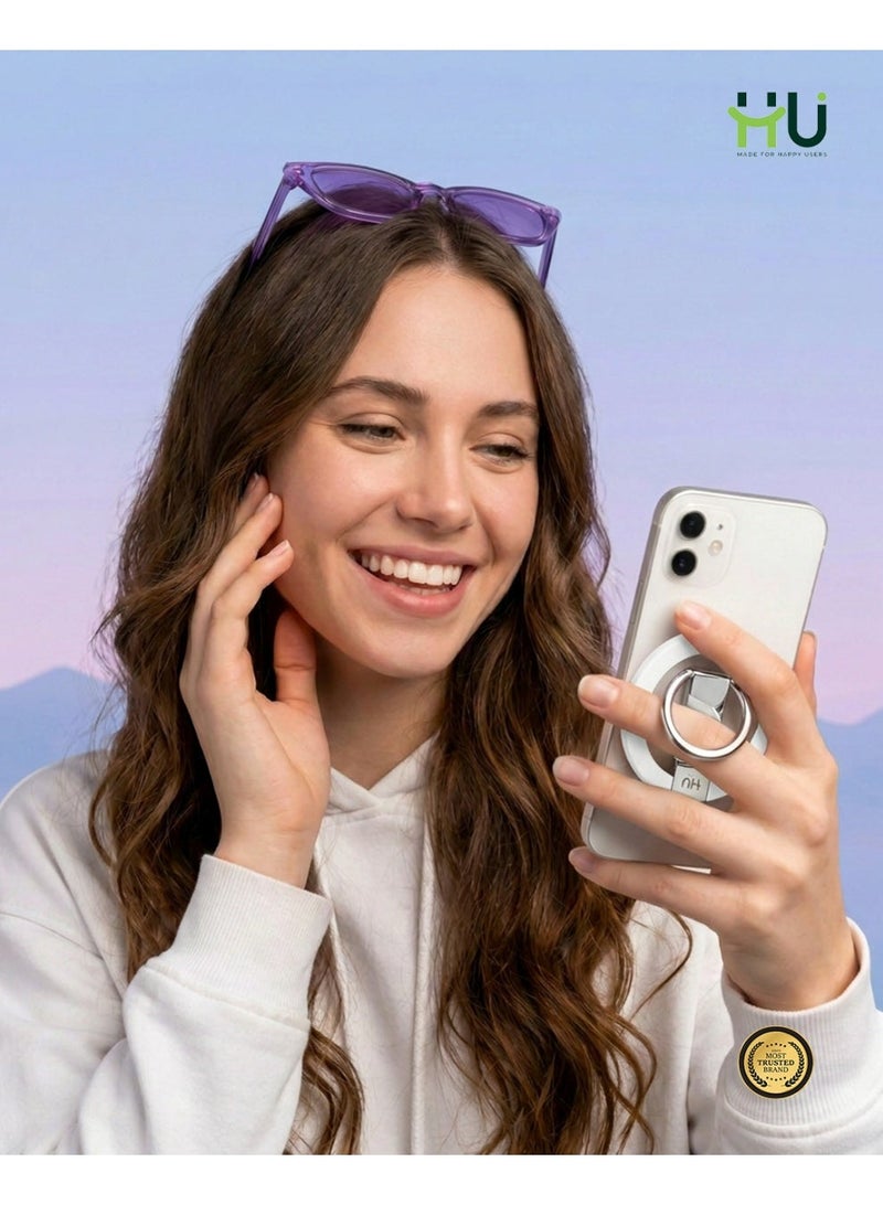 إتش يو حامل هاتف مغناطيسي SNAP.HOLD.GO – حلقة هاتف رفيعة من سبائك الزنك مع دوران 360° وحامل قابل للطي – أبيض - Image 3