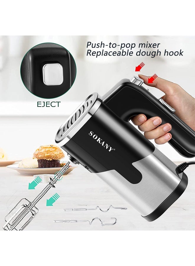 sokany 5-Speed Hand Mixer Double Stick Mixer Electric Egg Beater Cream Baking Mixer with 4 Stainless Steel Attachments 2 Beaters 2 Dough Hooks 800w Silver - Image 3