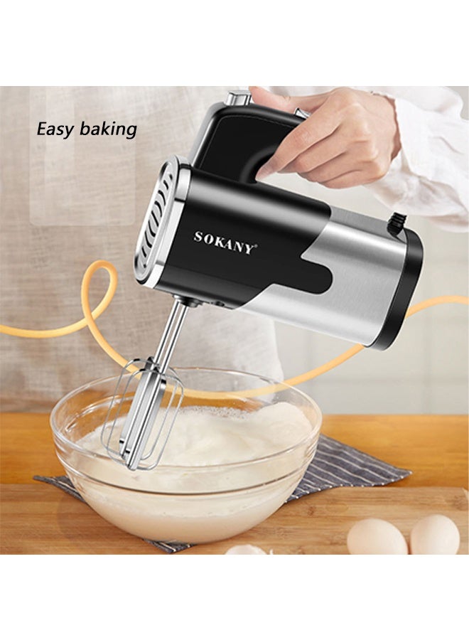 sokany 5-Speed Hand Mixer Double Stick Mixer Electric Egg Beater Cream Baking Mixer with 4 Stainless Steel Attachments 2 Beaters 2 Dough Hooks 800w Silver - Image 5