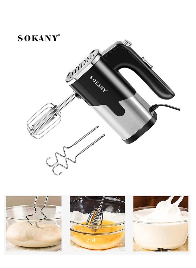 sokany 5-Speed Hand Mixer Double Stick Mixer Electric Egg Beater Cream Baking Mixer with 4 Stainless Steel Attachments 2 Beaters 2 Dough Hooks 800w Silver - Image 1