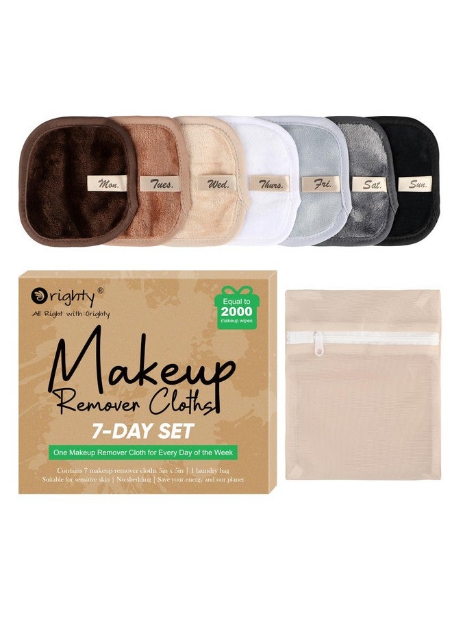 Orighty مناديل إزالة المكياج مجموعة 7 أيام مميزة وقابلة لإعادة الاستخدام وسادات إزالة المكياج تزيل المكياج بالماء فقط مجموعة مكياج للعيون والشفتين والأساس والمزيد خيار مثالي للنساء (محايد)  - Image 1