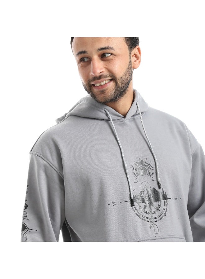 Caesar Men's oversized hoodie with a hood and prints on the chest and back - Image 5