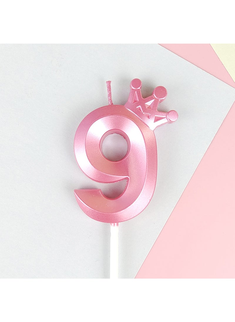 l&wen Crown Birthday Candles, Metallic Number Candles with Holders, Glitter Party Candles for Birthday, Wedding, Anniversary, Party Decorations (Number 9, Pink)  - Image 1