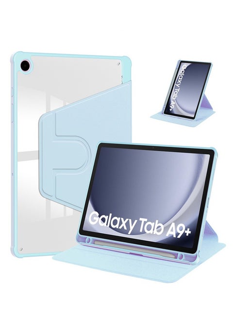 Case for  Samsung Galaxy Tab A9+ / A9 Plus ， Tablet Protective Case With Pen Slot, Acrylic 360 ° Rotating Design, Automatic Wake-up/sleep, Soft Leather, Blue
