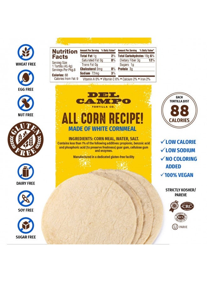 Del Campo Soft Corn Tortillas – 8 Inch Round. 100% Delicious Gluten Free And Authentic Mexican Food. Many Serving Options: Wraps, Tacos, Quesadillas Or Burritos, Kosher. (8Ct.) (Single)  - Image 1