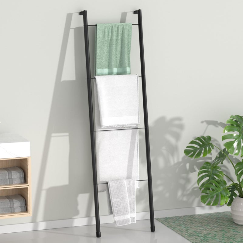 Pickpiff Black Blanket Ladder - Durable Metal Towel Racks, Scratch-Resistant and Easy Assembly Decorative Ladders for Home Decor, Living Room, Bedroom, Bathroom, Holder for Throw Blanket, Quilt - Image 1