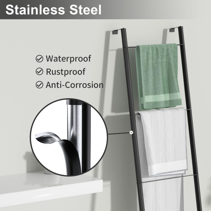 Pickpiff Black Blanket Ladder - Durable Metal Towel Racks, Scratch-Resistant and Easy Assembly Decorative Ladders for Home Decor, Living Room, Bedroom, Bathroom, Holder for Throw Blanket, Quilt - Image 2