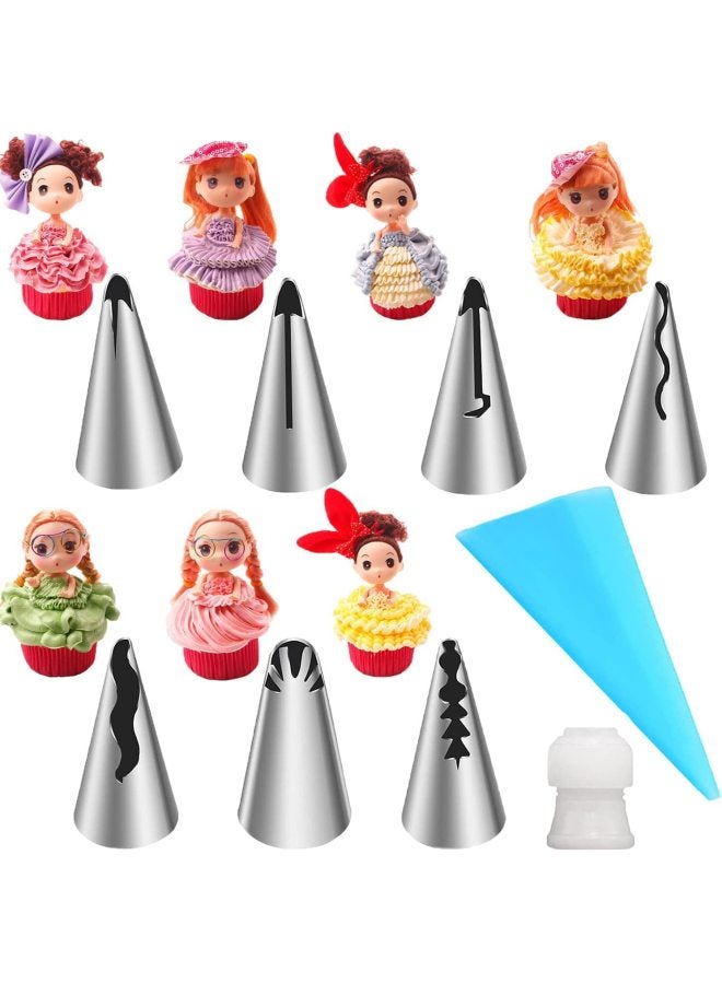 Barbie Doll Korean-style Skirt Decorating Nozzle Decorating Suit Cream Nozzle Princess Cute Mold-Specifications:Seven-piece Set +1 Converter +1 12-inch Decorating Bag - Image 1