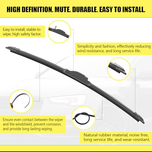 ANIKLUIM OEM Quality 24" + 20" Premium All-Seasons Durable Stable and Quiet Windshield Wiper Blades-J Hook Wipers(Set of 2) - Image 2